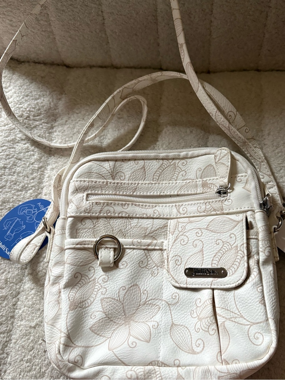 Cream Floral Pattern Crossbody Shoulder Bag